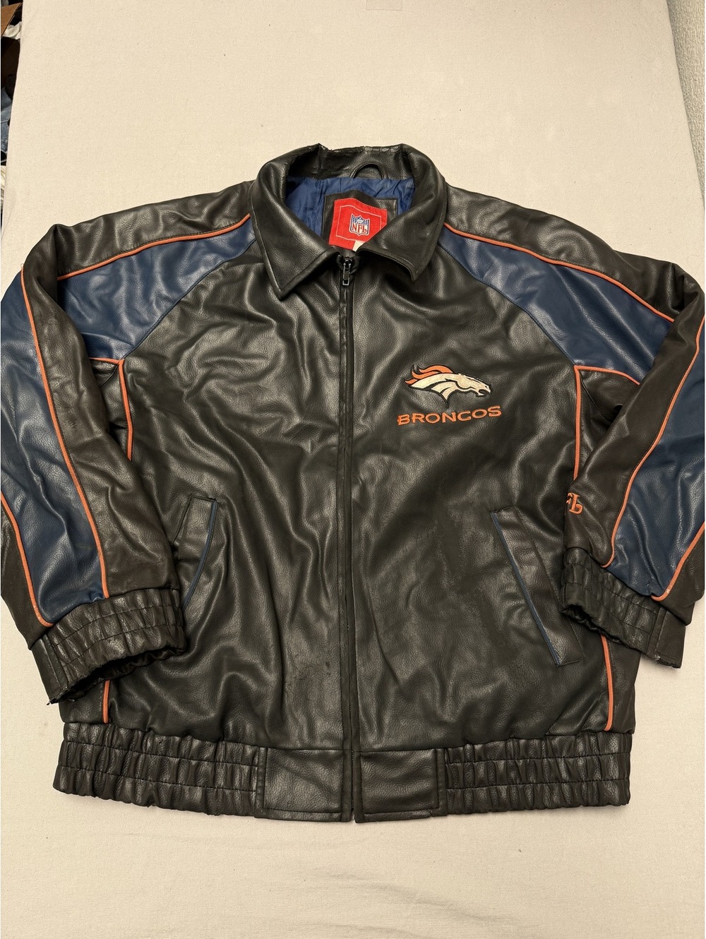 Vintage Denver Broncos Leather Jacket Faded - Medium